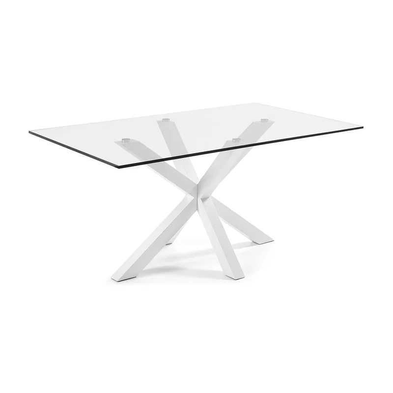 Argo glass table with steel legs with white finish 160 x 90 cm