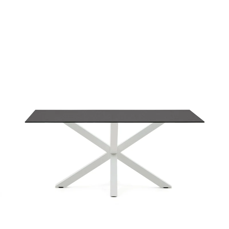 Argo table in frosted black glass and steel legs with black finish 160 x 90 cm
