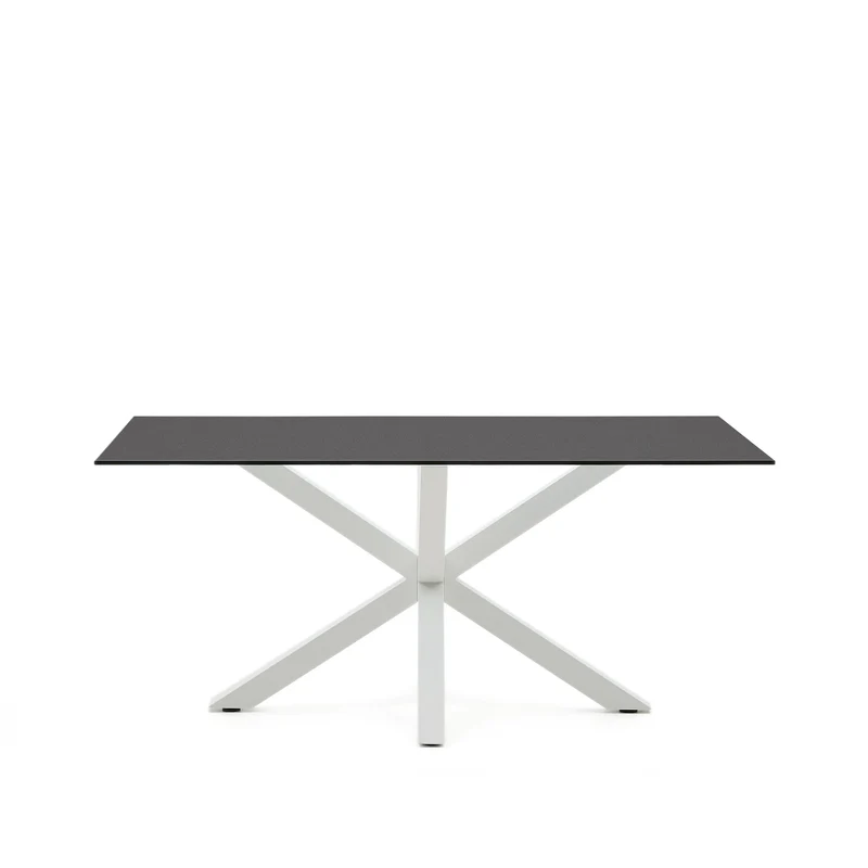 Argo table in frosted black glass and steel legs with black finish 160 x 90 cm