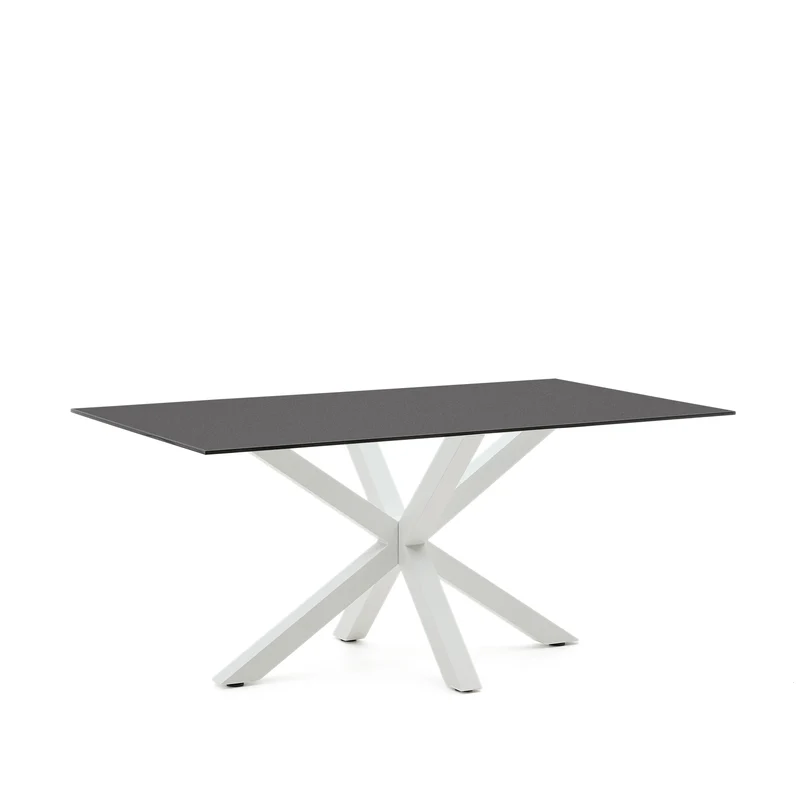 Argo table in frosted black glass and steel legs with black finish 160 x 90 cm