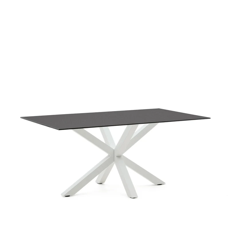 Argo table in frosted black glass and steel legs with black finish 160 x 90 cm