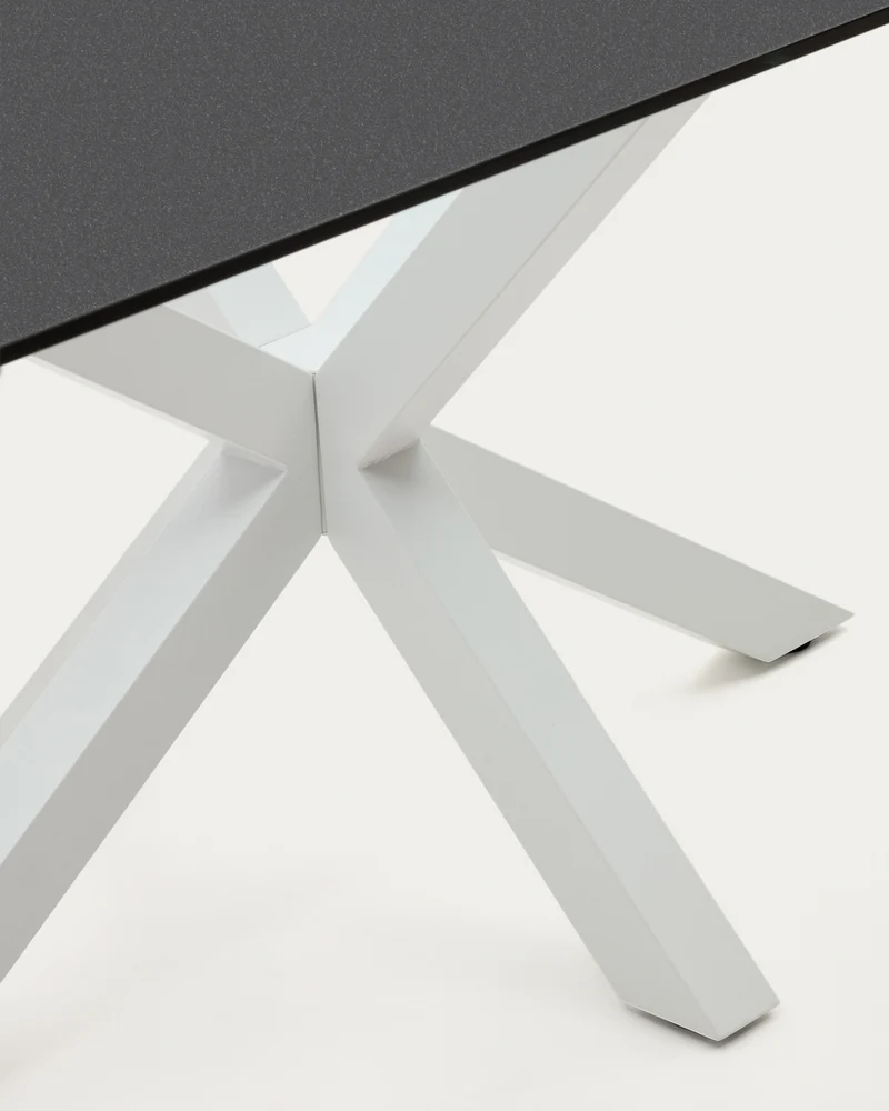 Argo table in frosted black glass and steel legs with black finish 160 x 90 cm