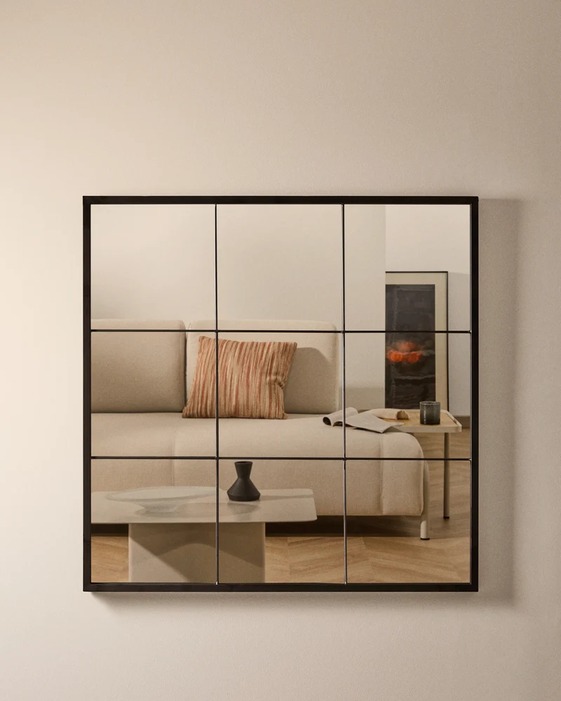 Ulrica black metal wall mirror 80 x 80 cm