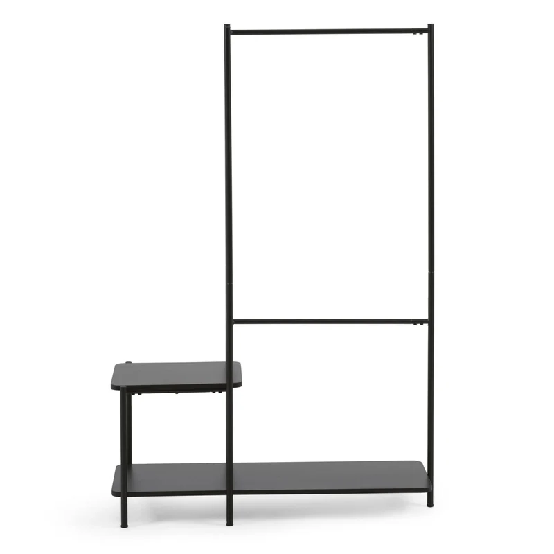 Galatia melamine and metal clothes rail with bench in black finish 100 x 150 cm