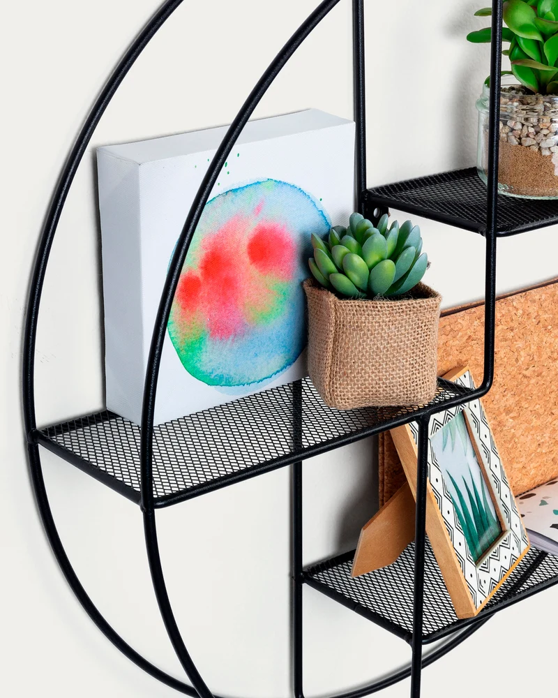Across wall shelves in steel with black finish Ø 55 cm