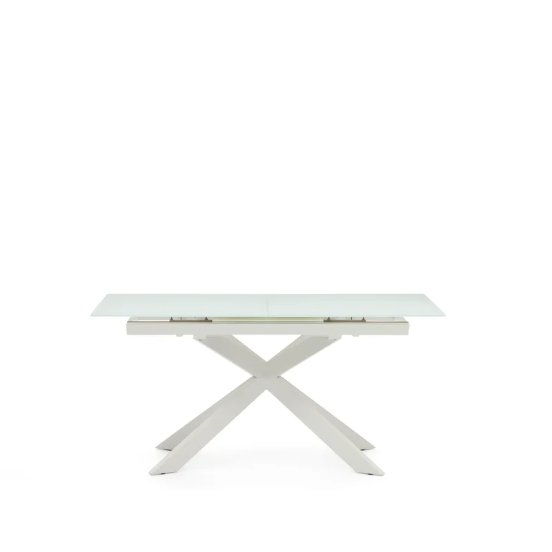 Atminda extendable table in glass and MDF with steel legs in white, 160 (210) x 90 cm