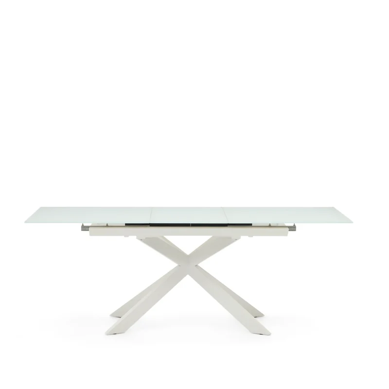 Atminda extendable table in glass and MDF with steel legs in white, 160 (210) x 90 cm