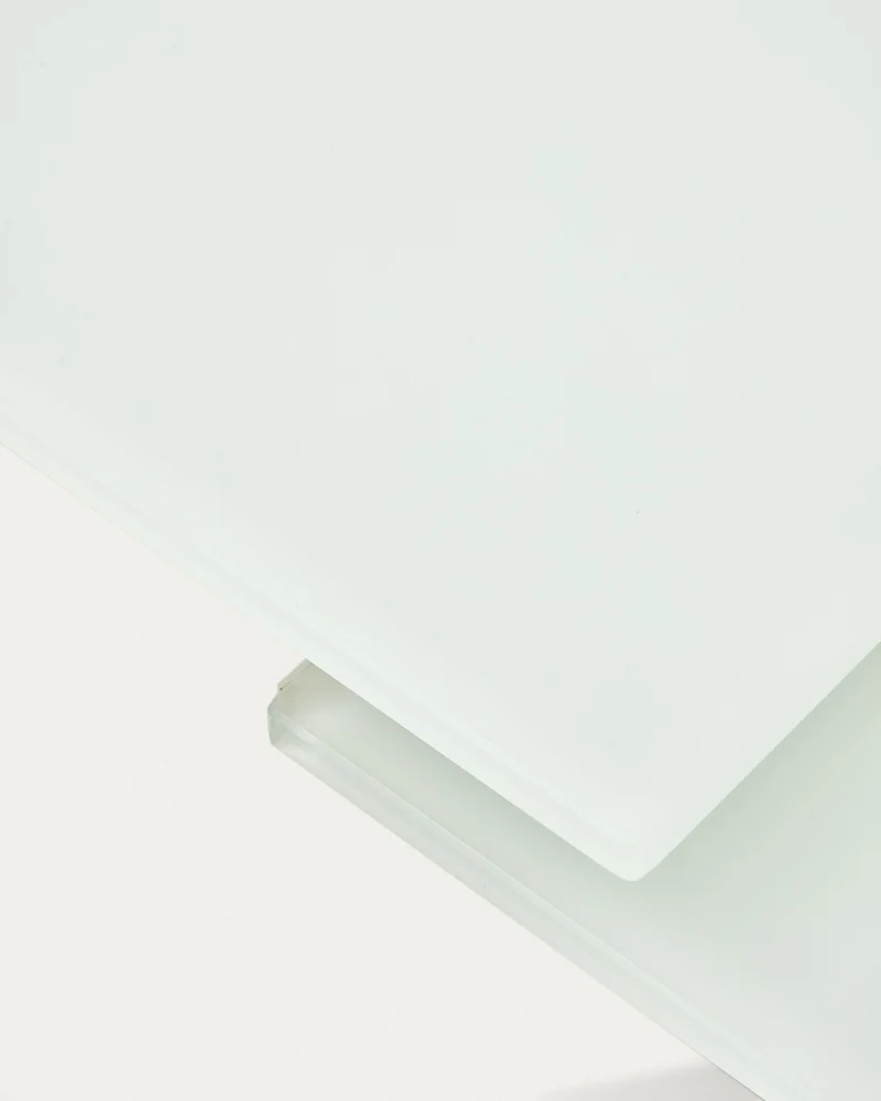 Atminda extendable table in glass and MDF with steel legs in white, 160 (210) x 90 cm