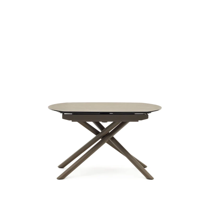 Yodalia extendable table, porcelain and steel legs with a brown finish, 130 (190) x 100 cm