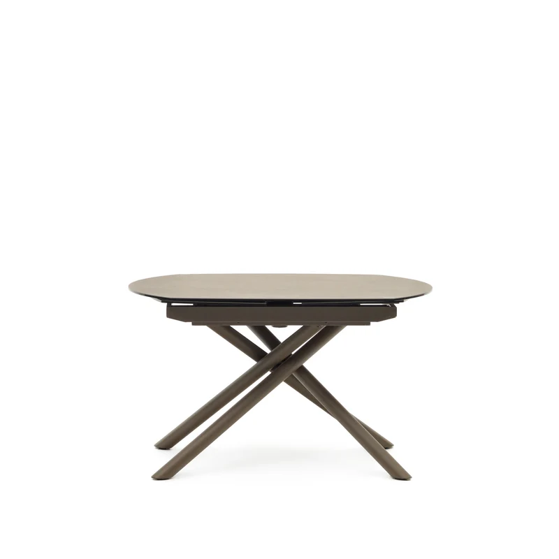 Yodalia extendable table, porcelain and steel legs with a brown finish, 130 (190) x 100 cm