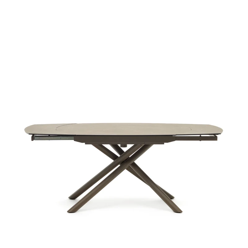 Yodalia extendable table, porcelain and steel legs with a brown finish, 130 (190) x 100 cm