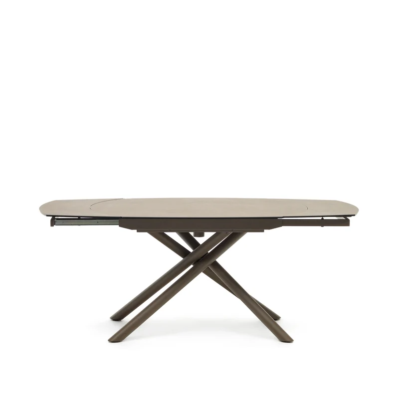 Yodalia extendable table, porcelain and steel legs with a brown finish, 130 (190) x 100 cm