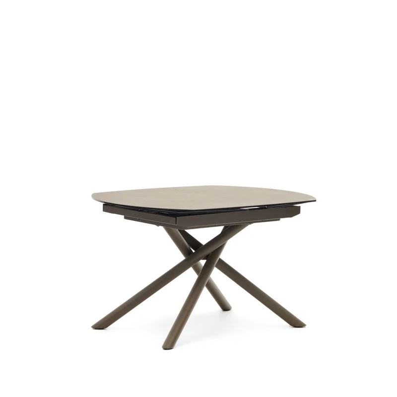 Yodalia extendable table, porcelain and steel legs with a brown finish, 130 (190) x 100 cm