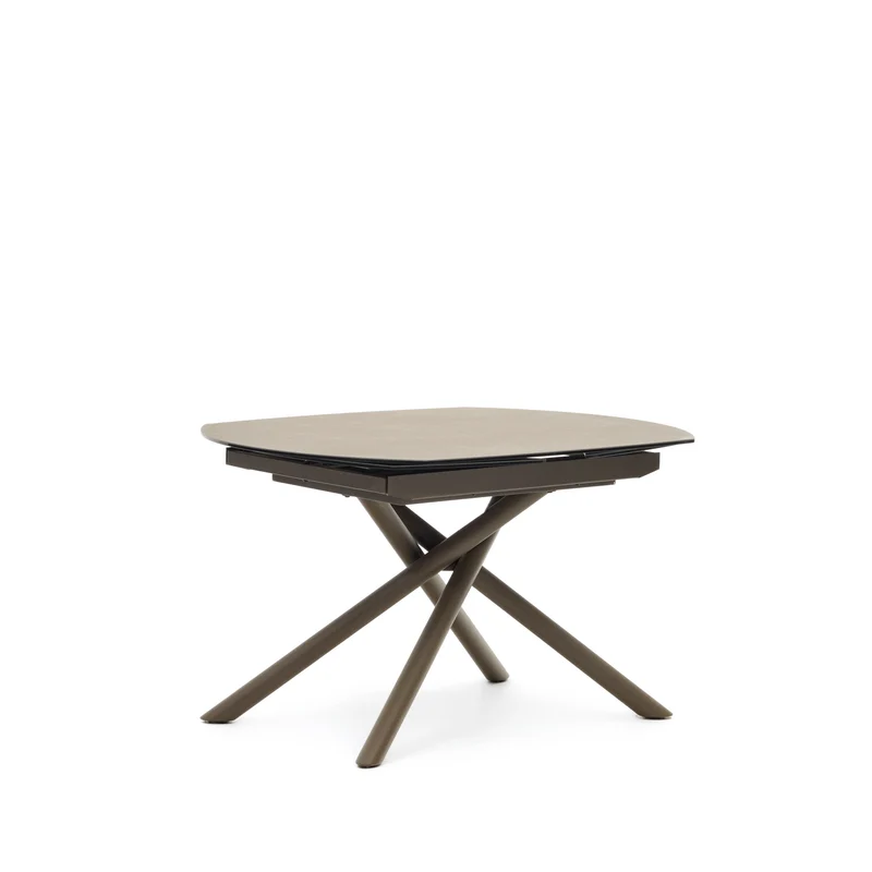 Yodalia extendable table, porcelain and steel legs with a brown finish, 130 (190) x 100 cm