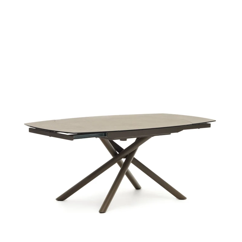 Yodalia extendable table, porcelain and steel legs with a brown finish, 130 (190) x 100 cm