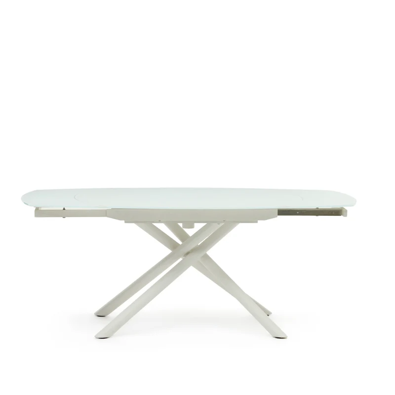 Yodalia extendable table in tempered glass with steel legs in a white finish 130(190)x100 cm