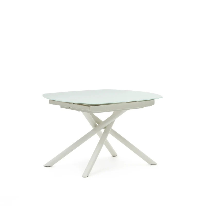 Yodalia extendable table in tempered glass with steel legs in a white finish 130(190)x100 cm