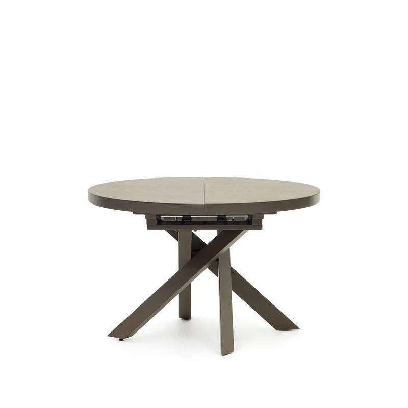 Vashti round extendable table, porcelain and steel legs with a brown finish, Ø 120(160) cm