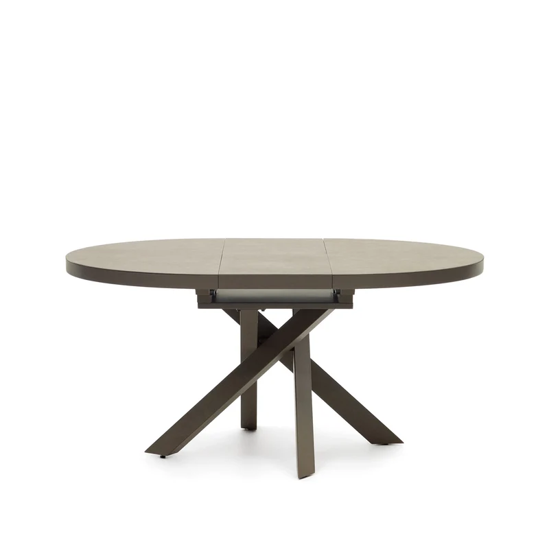 Vashti round extendable table, porcelain and steel legs with a brown finish, Ø 120(160) cm