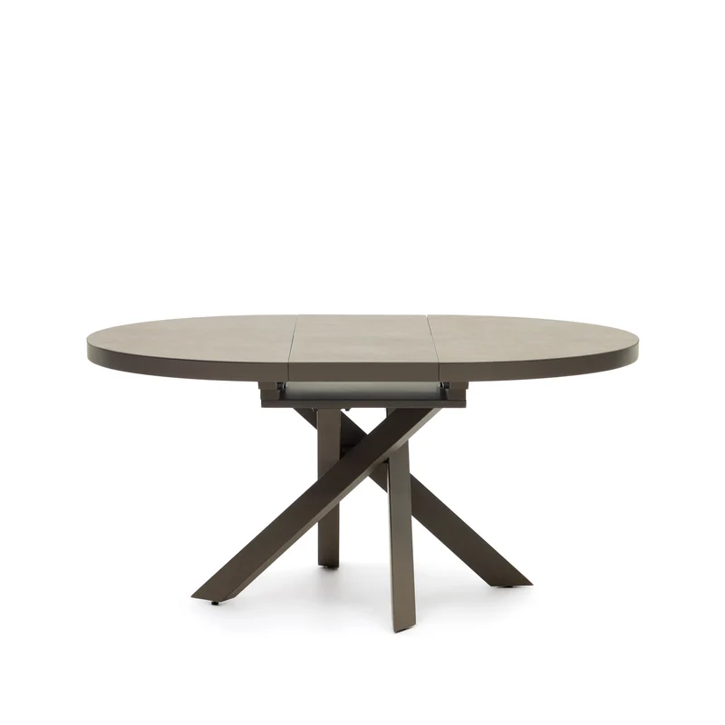 Vashti round extendable table, porcelain and steel legs with a brown finish, Ø 120(160) cm