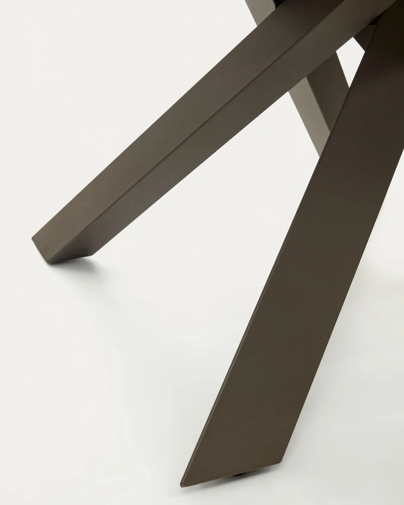 Vashti round extendable table, porcelain and steel legs with a brown finish, Ø 120(160) cm