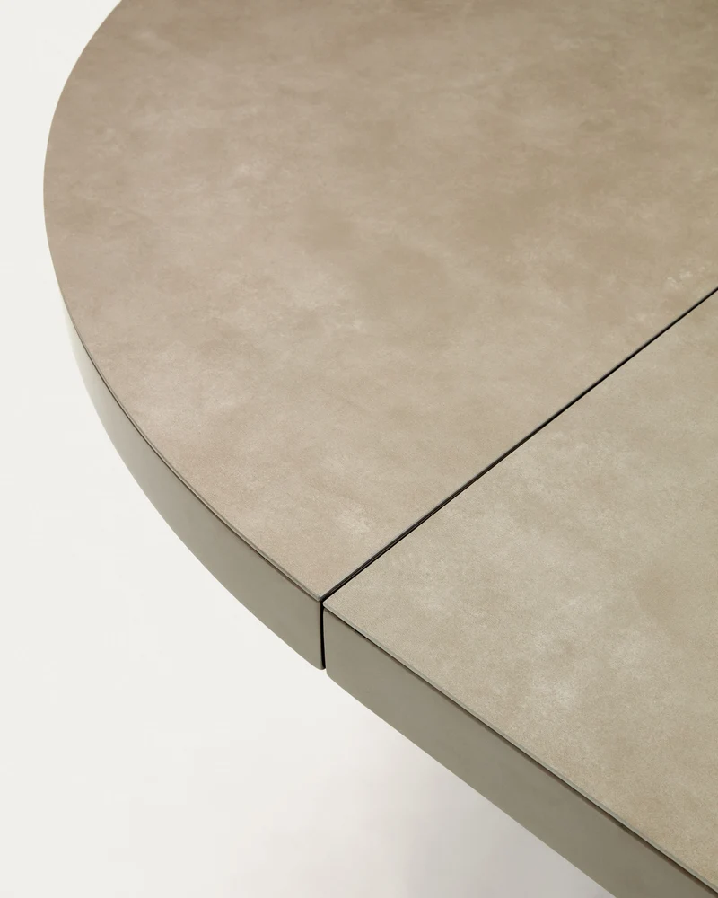 Vashti round extendable table, porcelain and steel legs with a brown finish, Ø 120(160) cm
