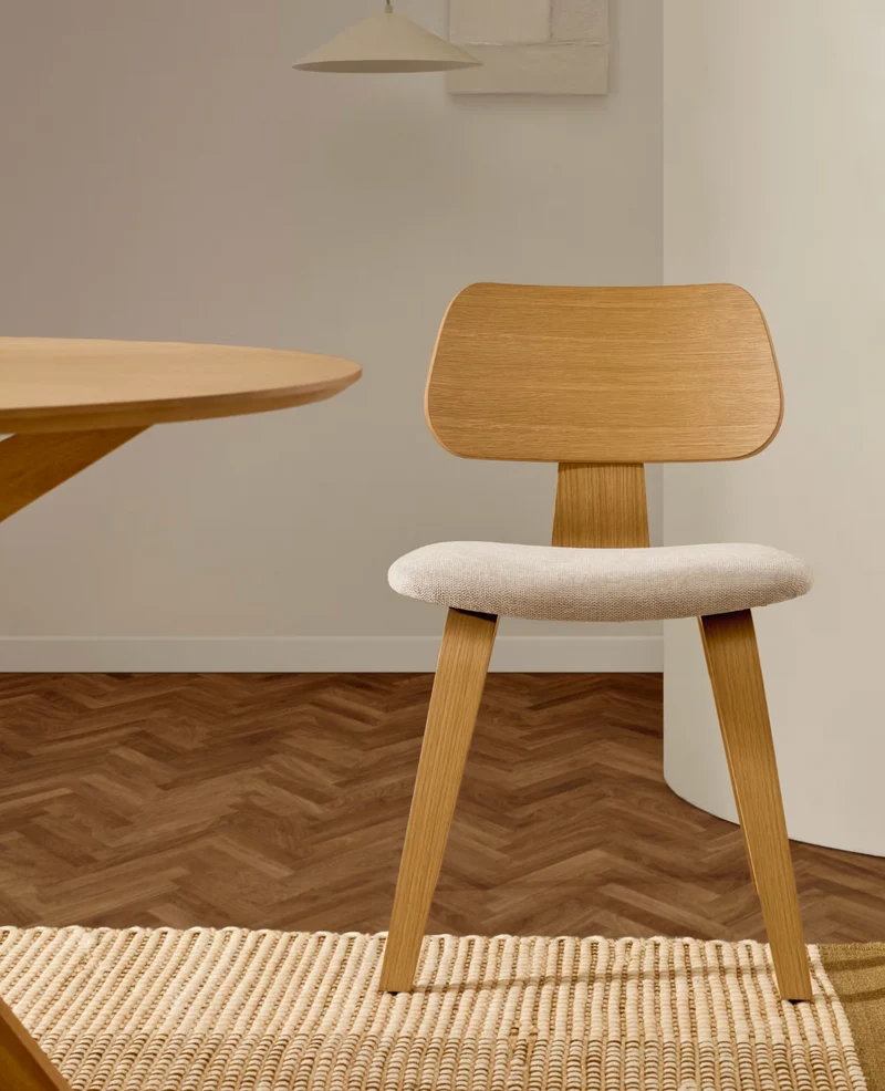 Gena Chair Beige Chenille & Oak Finish