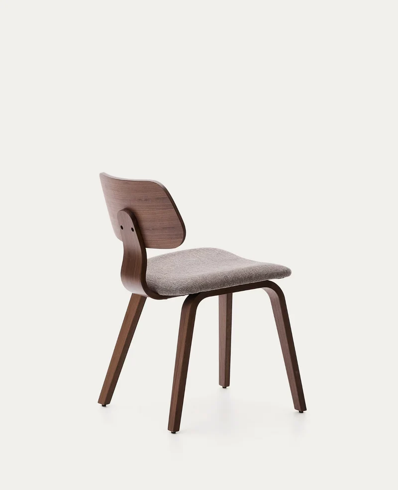 Gena Chair Beige Chenille & Walnut Finish