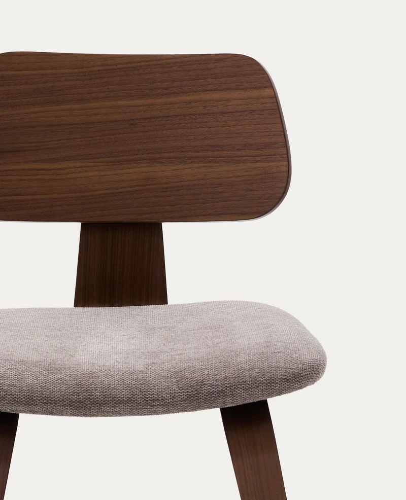 Gena Chair Beige Chenille & Walnut Finish