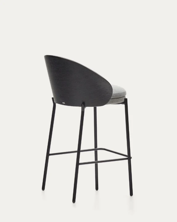 Eamy Stool Grey Chenille & Black Finish 65cm