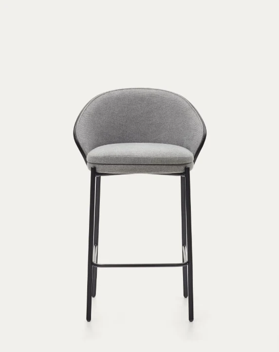 Eamy Stool Grey Chenille & Black Finish 65cm