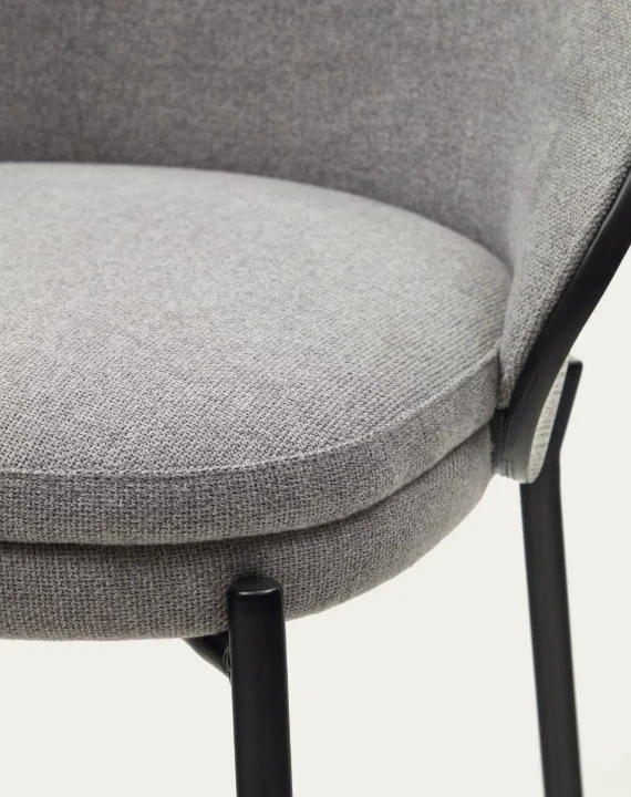 Eamy Stool Grey Chenille & Black Finish 65cm