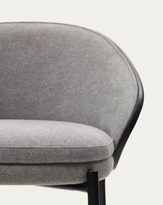 Eamy Stool Grey Chenille & Black Finish 65cm