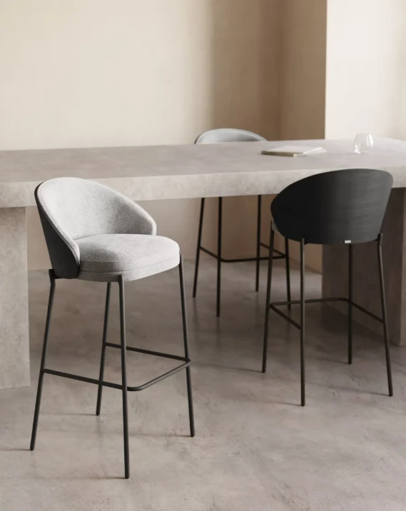 Eamy Stool Grey Chenille & Black Finish 65cm