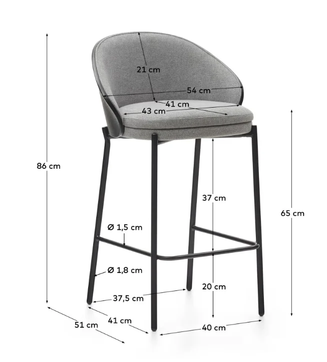 Eamy Stool Grey Chenille & Black Finish 65cm