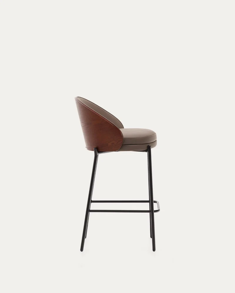 Eamy Stool Brown Faux Leather & Walnut Finish 65 cm
