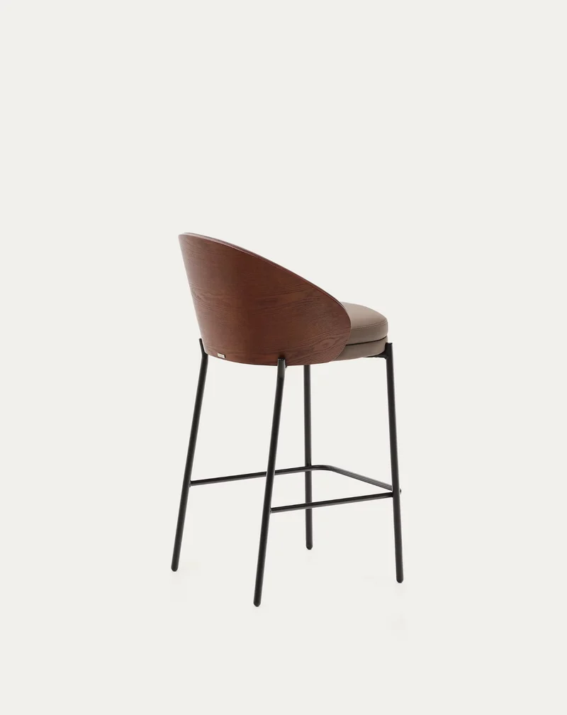 Eamy Stool Brown Faux Leather & Walnut Finish 65 cm