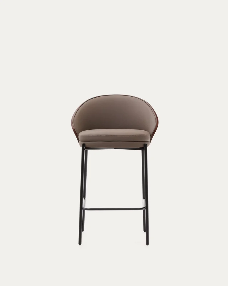 Eamy Stool Brown Faux Leather & Walnut Finish 65 cm