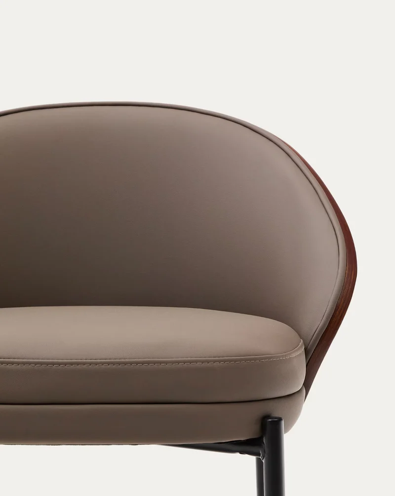 Eamy Stool Brown Faux Leather & Walnut Finish 65 cm