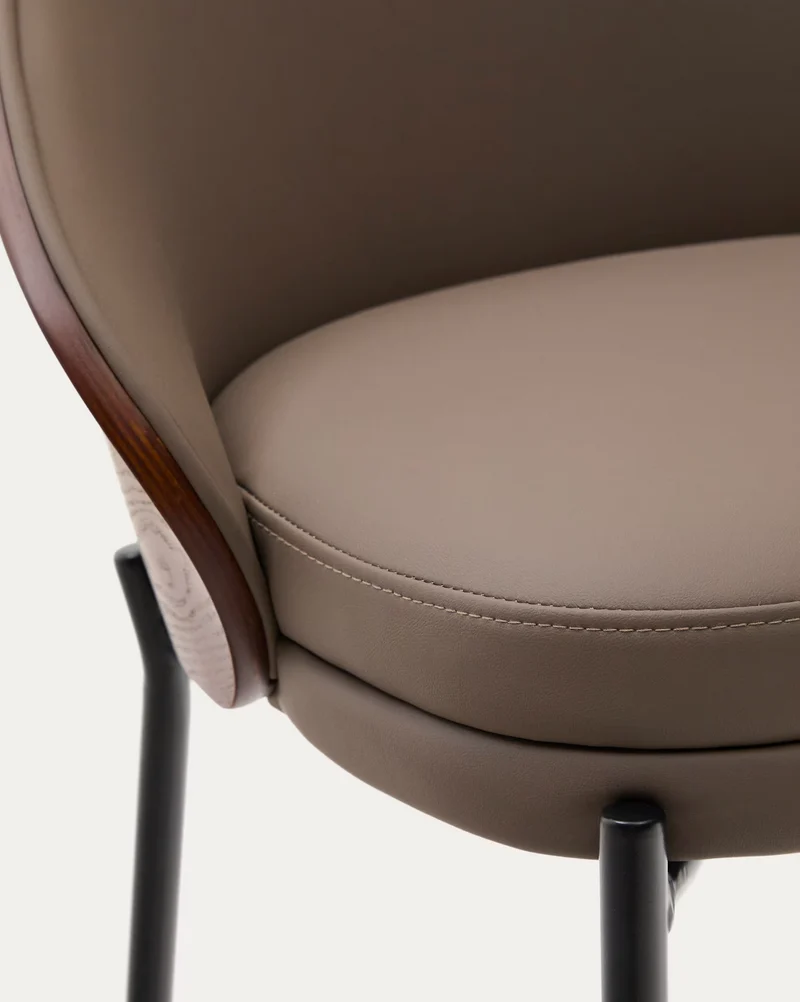 Eamy Stool Brown Faux Leather & Walnut Finish 65 cm