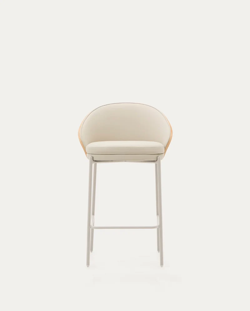 Eamy Stool Beige Flax Leather & Ash Veneer 65 cm