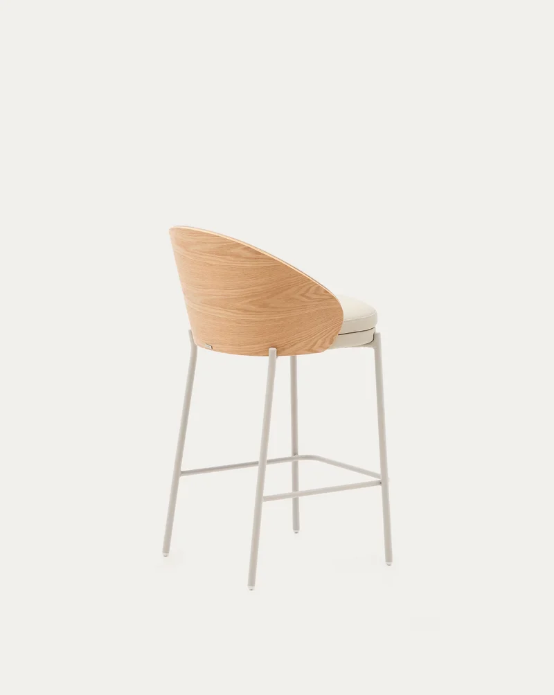 Eamy Stool Beige Flax Leather & Ash Veneer 65 cm