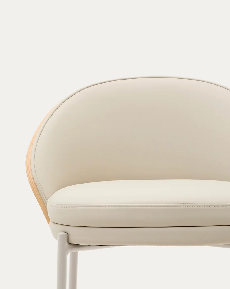 Eamy Stool Beige Flax Leather & Ash Veneer 65 cm