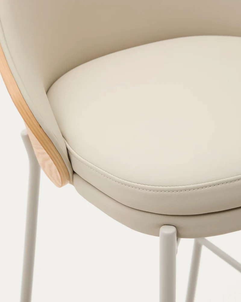 Eamy Stool Beige Flax Leather & Ash Veneer 65 cm