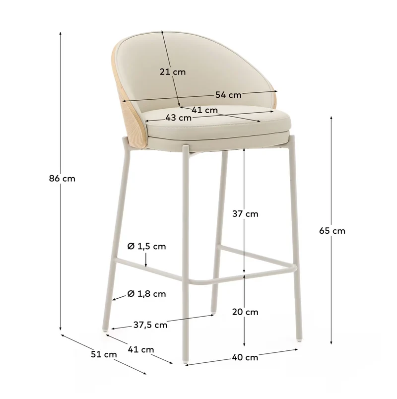 Eamy Stool Beige Flax Leather & Ash Veneer 65 cm