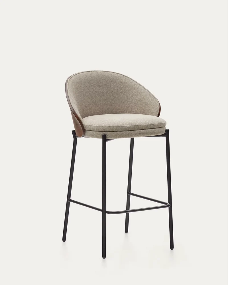 Eamy Stool Light Brown Chenille & Walnut Finish 65 cm