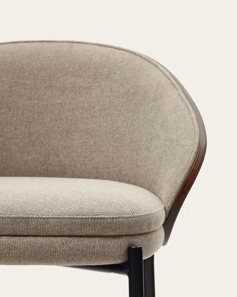 Eamy Stool Light Brown Chenille & Walnut Finish 65 cm