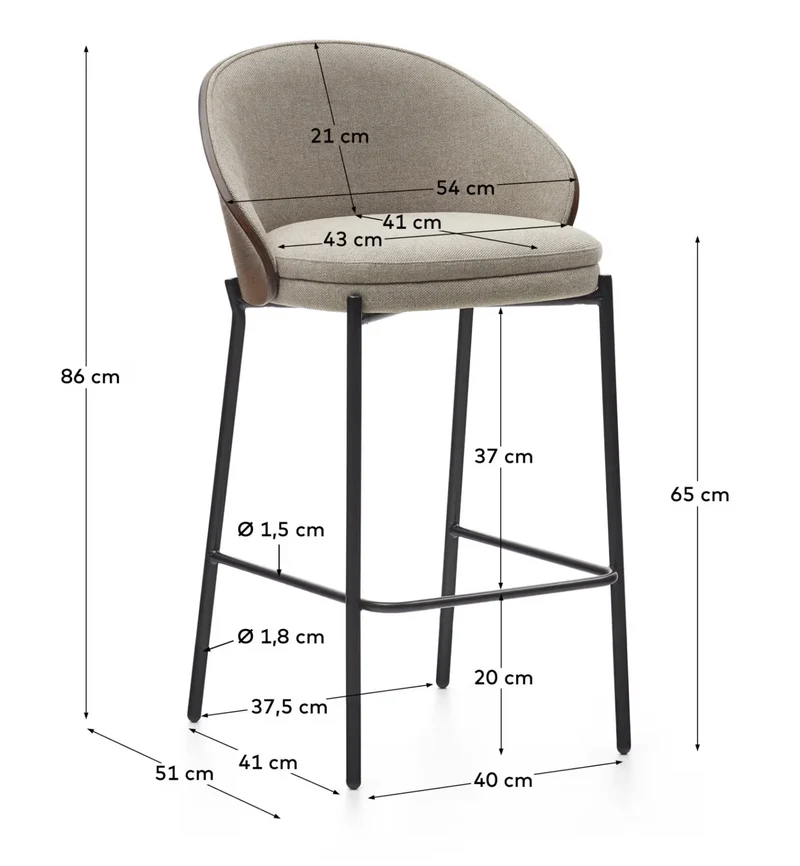 Eamy Stool Light Brown Chenille & Walnut Finish 65 cm