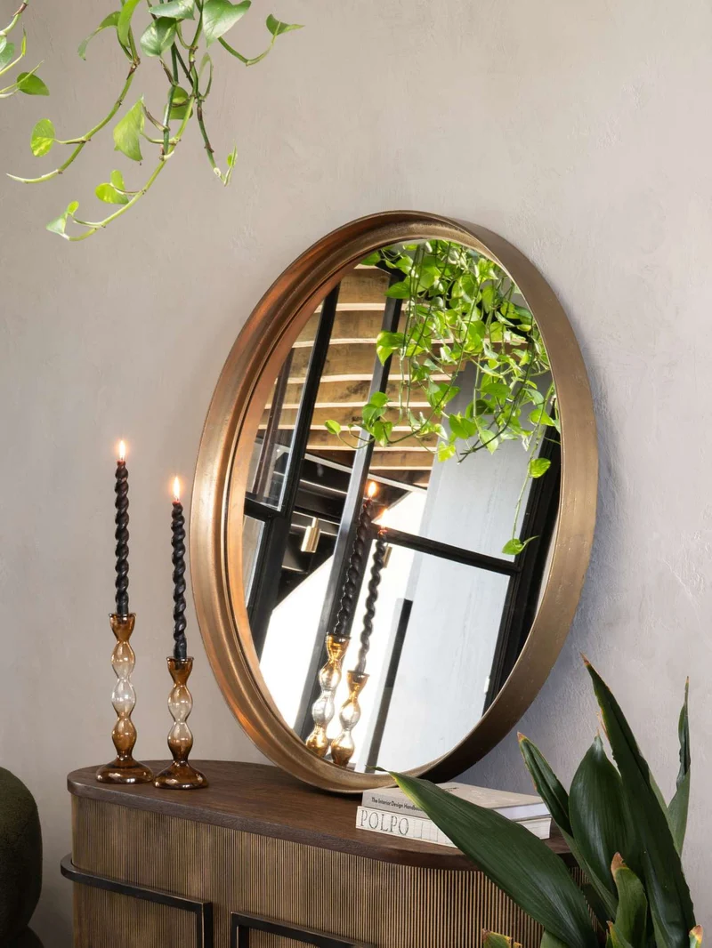 Brass Textured Round Mirror