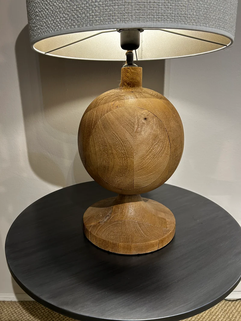 Wood Table Lamp With Cream Shade